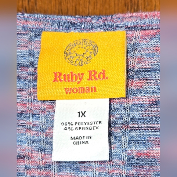 Ruby Rd Knit 3/4 Sleeve Ring Neck Detail Spacedye Pink Blue Top Sz 1X - Picture 3 of 4